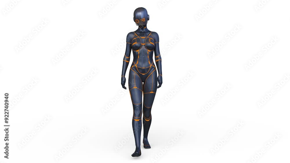 うつむいて歩く女性サイボーグ 3DCGレンダリング うつむいて歩く女性サイボーグ 3DCGレンダリング
