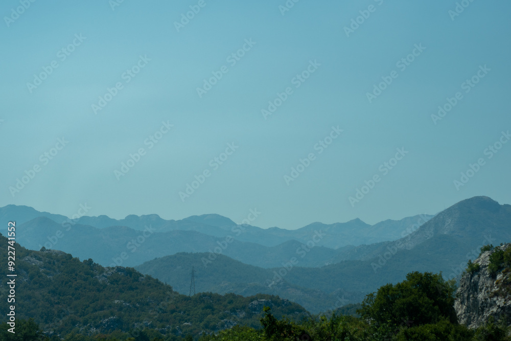 Fototapeta premium landscape of hills with trees in summer on a sunny day 
