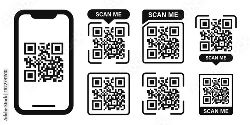 Scan QR code icons, symbol set. Barcode. Vector illustration