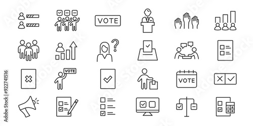 Election icons set. Voting, political, candidate, voter,  president. Vector stock illustration