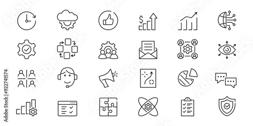 Customer Relationship Management icons set. Service, customers,  communication, marketing, database. Vector