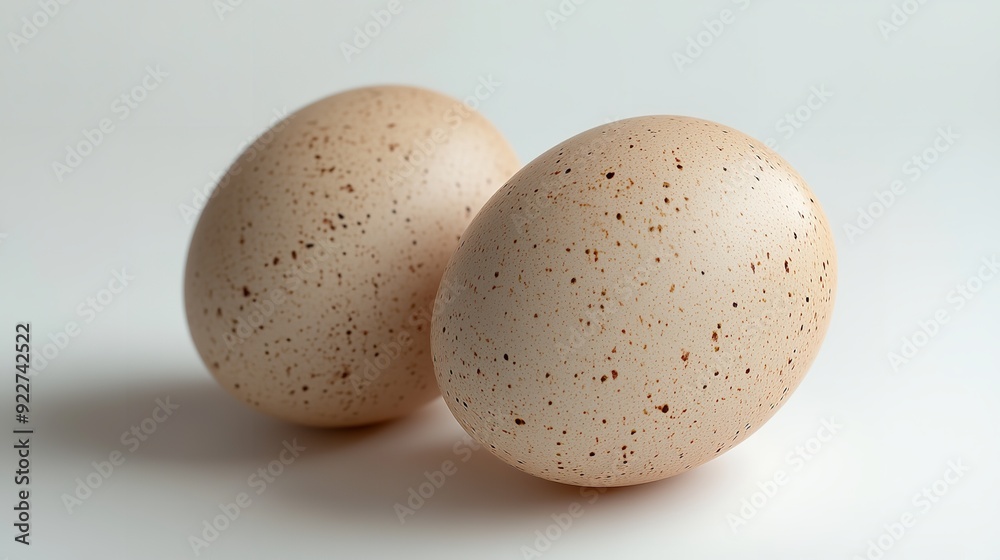 The brown eggs of two chickens on a white background The brown eggs of two chickens on a white background