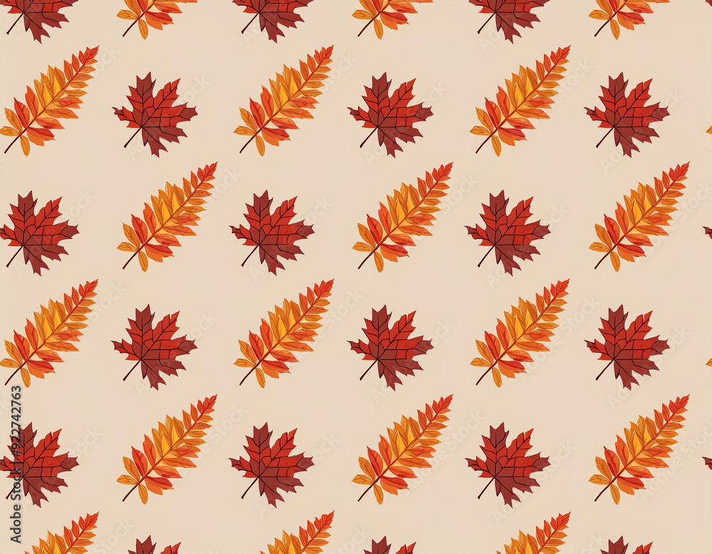Fototapeta premium Minimalist Falling Leaves Pattern Autumn Hues on Neutral Background Design