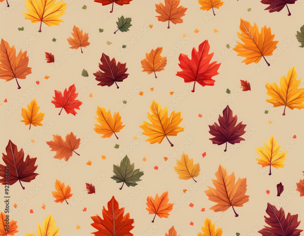 Minimalist Falling Leaves Pattern Autumn Hues on Neutral Background Design Minimalist Falling Leaves Pattern Autumn Hues on Neutral Background Design