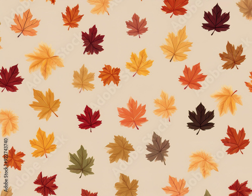 Minimalist Falling Leaves Pattern Autumn Hues on Neutral Background Design