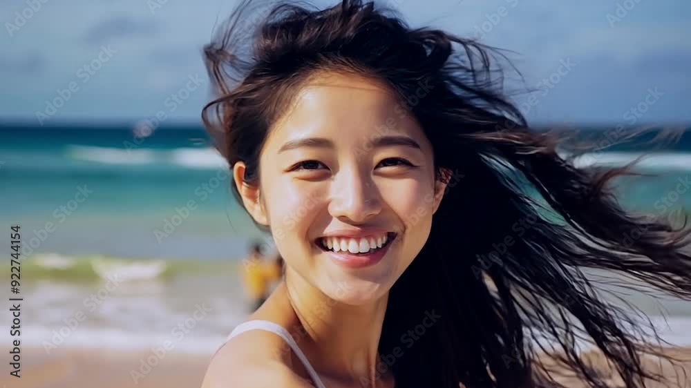 Young woman smiling happy on a tropical beach