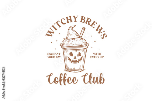 Witchy Brews coffee club, Halloween Witch Club SVG Sublimation T shirt Design