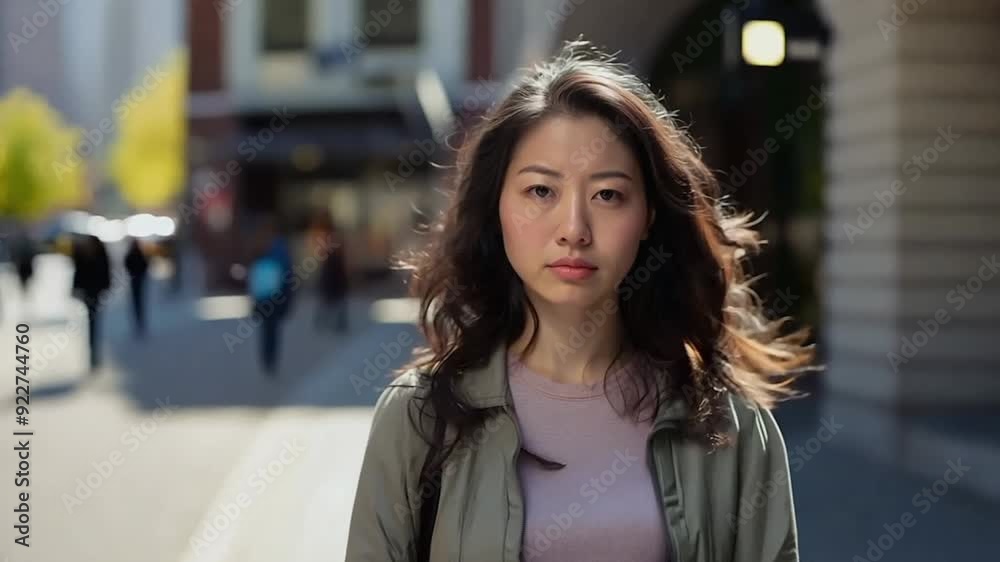 Asian woman serious face on a street Asian woman serious face on a street