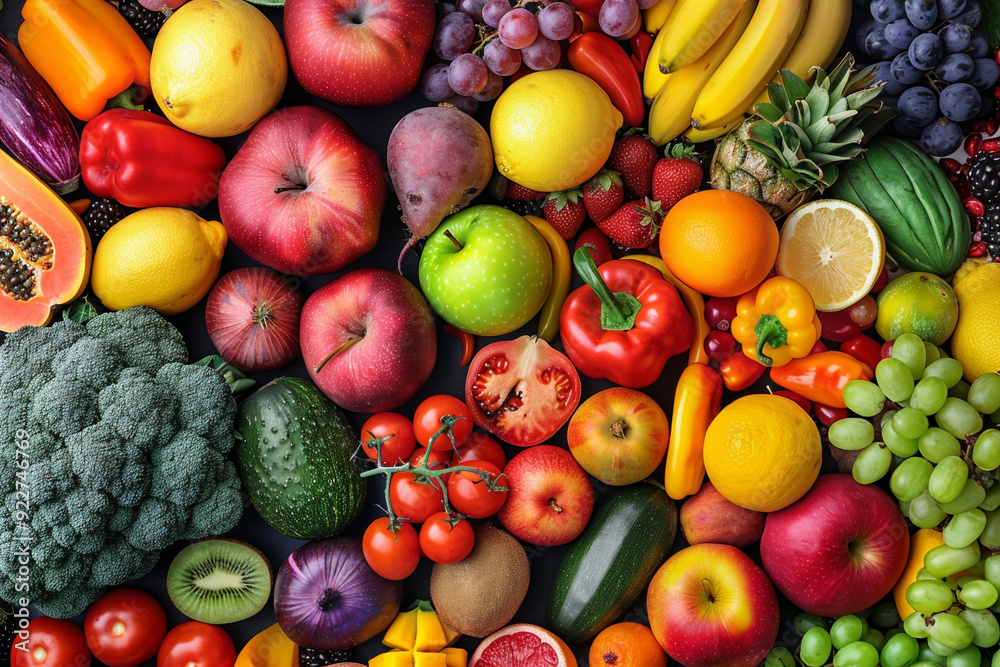 A Vibrant Display of Fresh Fruits and Vegetables A Vibrant Display of Fresh Fruits and Vegetables