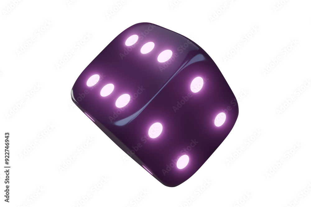 Casino gambling game dice. Iridescent dice with neon colors. Purple dice. 3d render