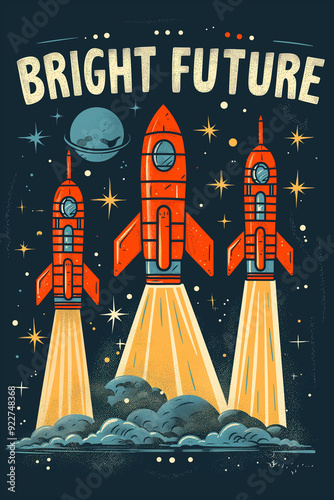 Bright Future rocket launch stars vector illustration