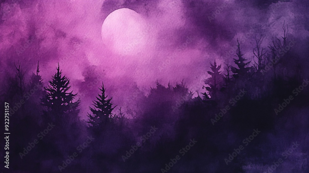 Fototapeta premium Dark forest under moonlight with bare trees, perfect for creating spooky visuals.