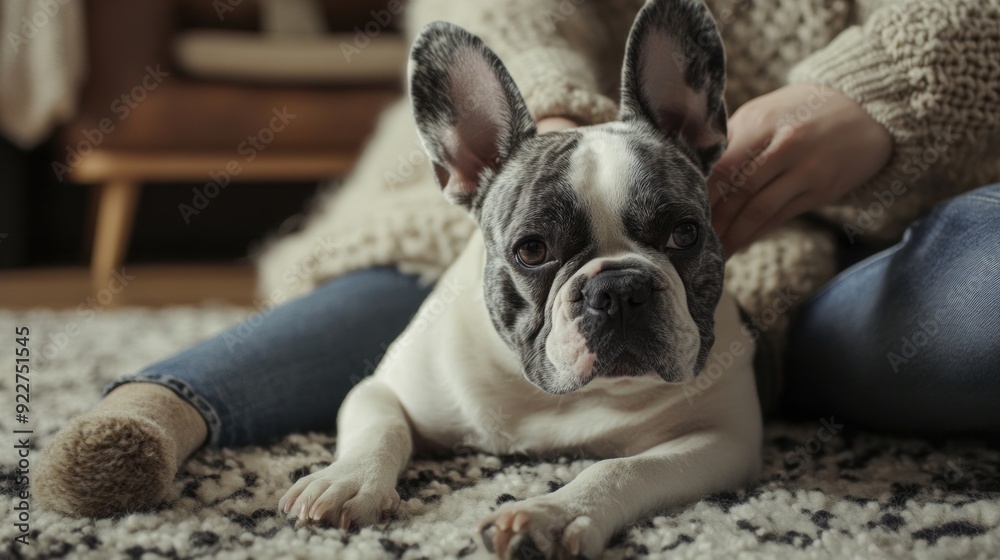 A person petting a dog on the floor while sitting in front of them, AI A person petting a dog on the floor while sitting in front of them, AI