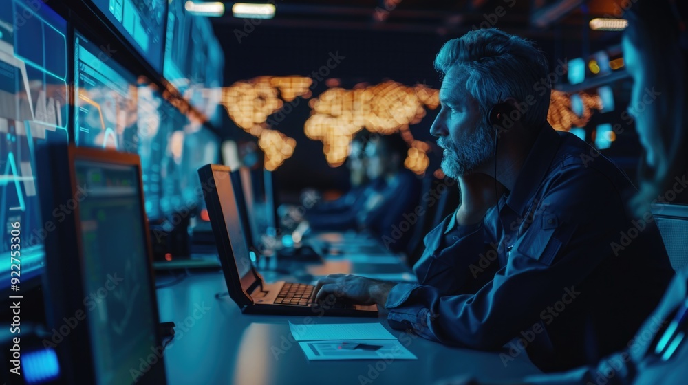 A person sitting in front of a laptop with a focused expression, possibly working or studying A person sitting in front of a laptop with a focused expression, possibly working or studying