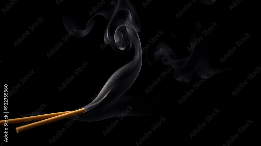 Aromatic incense sticks smoldering on black background. Generative AI Aromatic incense sticks smoldering on black background. Generative AI