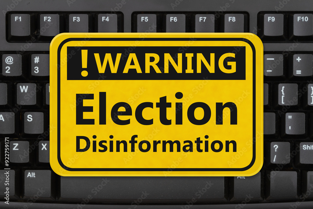 Fototapeta premium Warning Election Disinformation sign on a keyboard