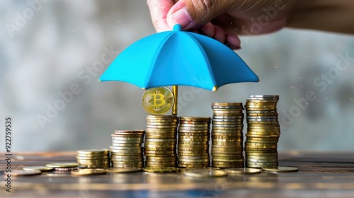 The coins under umbrella protection. photo