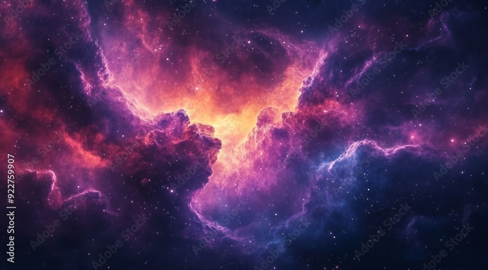 A breathtaking view of a vibrant nebula, filled with swirling cosmic gases and shimmering starlight A breathtaking view of a vibrant nebula, filled with swirling cosmic gases and shimmering starlight