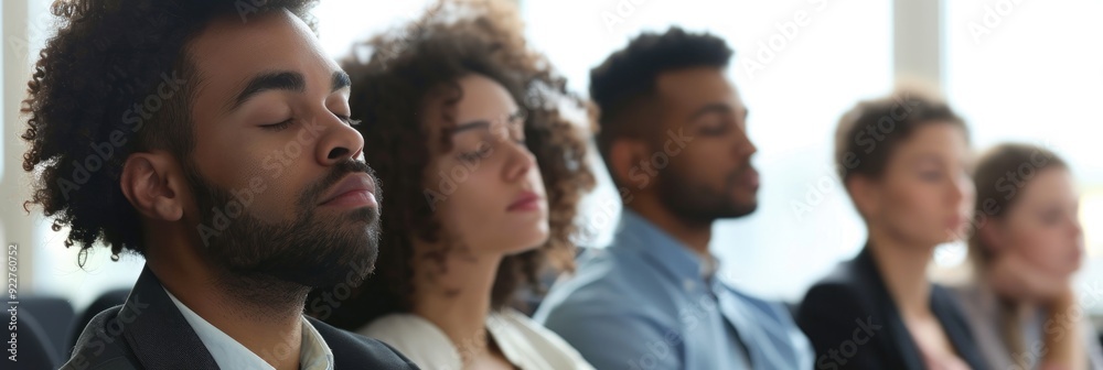 Uninspired team members at a training session Exhausted leader during a presentation Professional distracted in a corporate workshop Uninspired team members at a training session Exhausted leader during a presentation Professional distracted in a corporate workshop