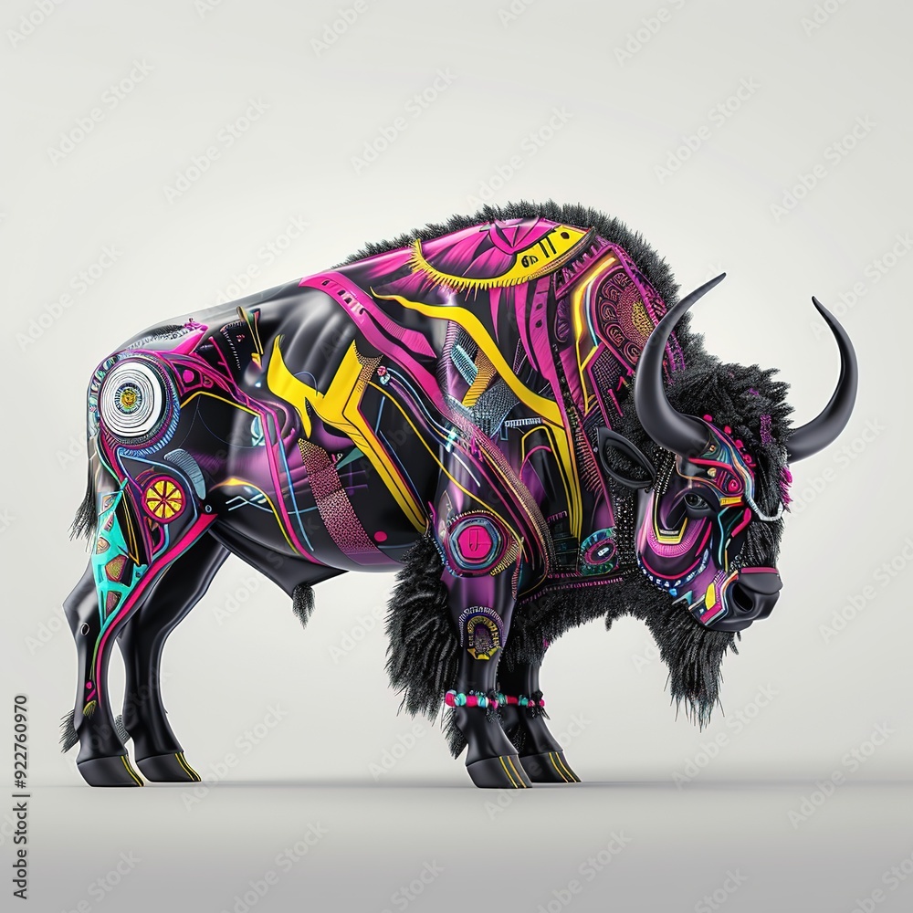 Obraz premium Bison Futuristic animal fashion cartoon isolated whitebackground 16:9