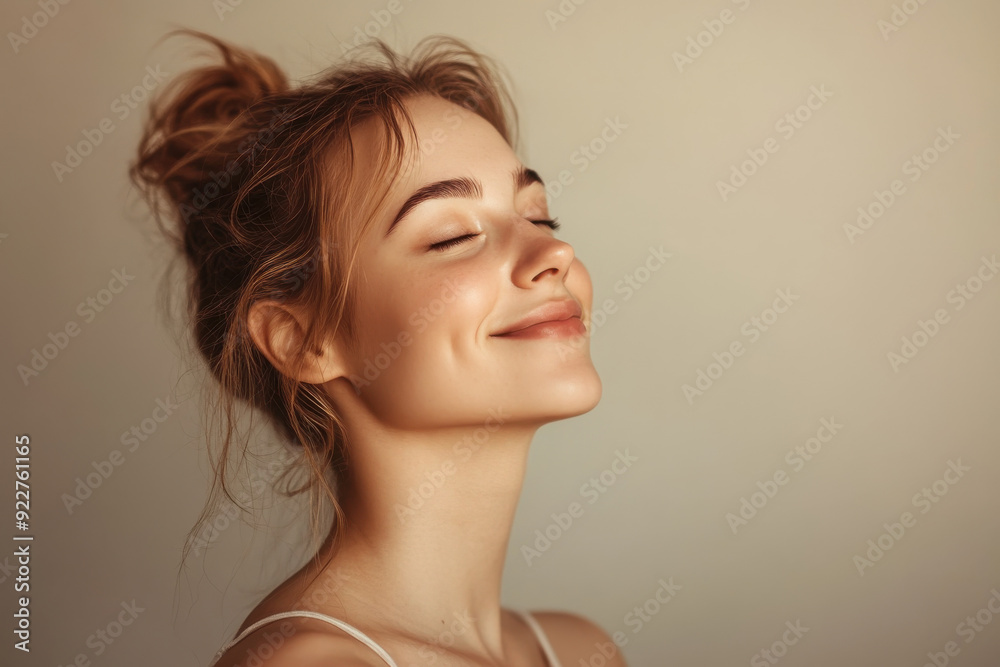 A close up of a woman's face with her eyes closed