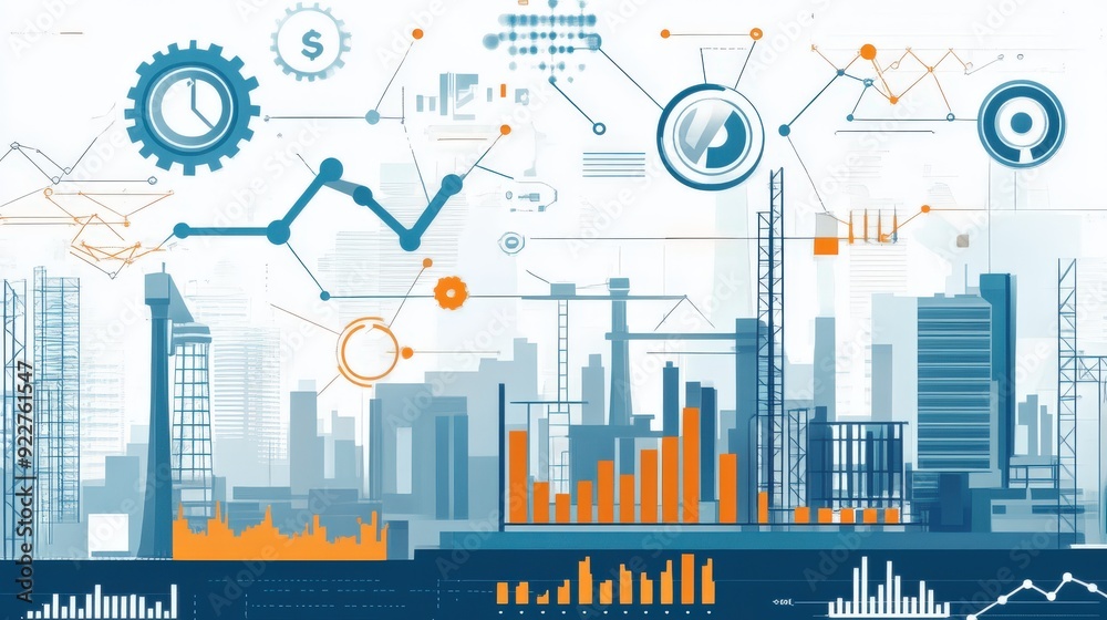 Obraz premium Concept of economic diversification with various industry icons and graphs.