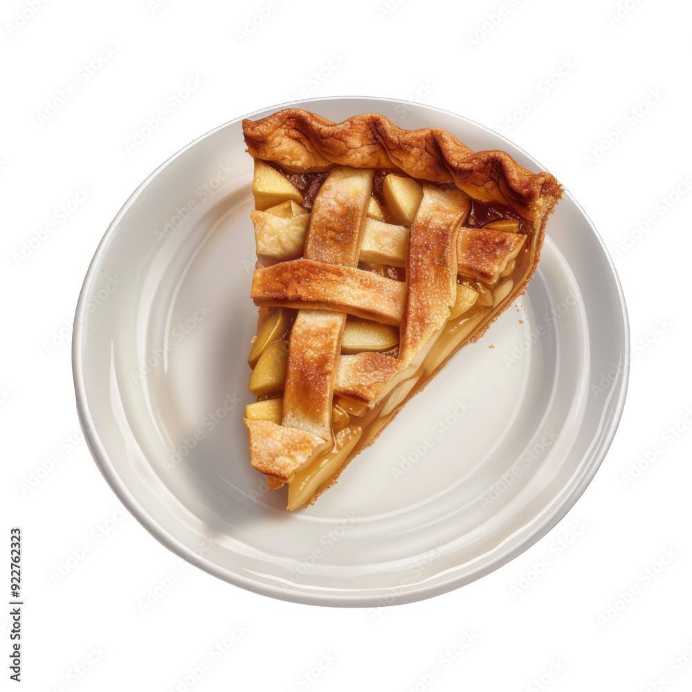 A Slice of Golden Brown Apple Pie on a White Plate A Slice of Golden Brown Apple Pie on a White Plate