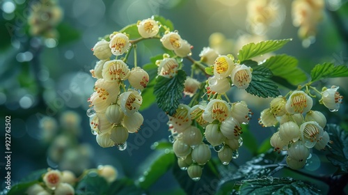 Yoshta flower, a hybrid of currant and gooseberry. Delicate perennial berry shrub with minimalist design, perfect for nature-inspired visuals or gardening themes photo