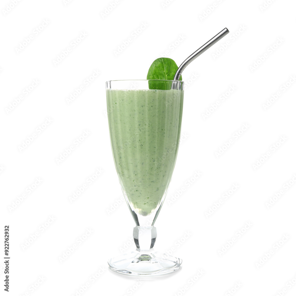 Glass of fresh spinach smoothie on white background Glass of fresh spinach smoothie on white background