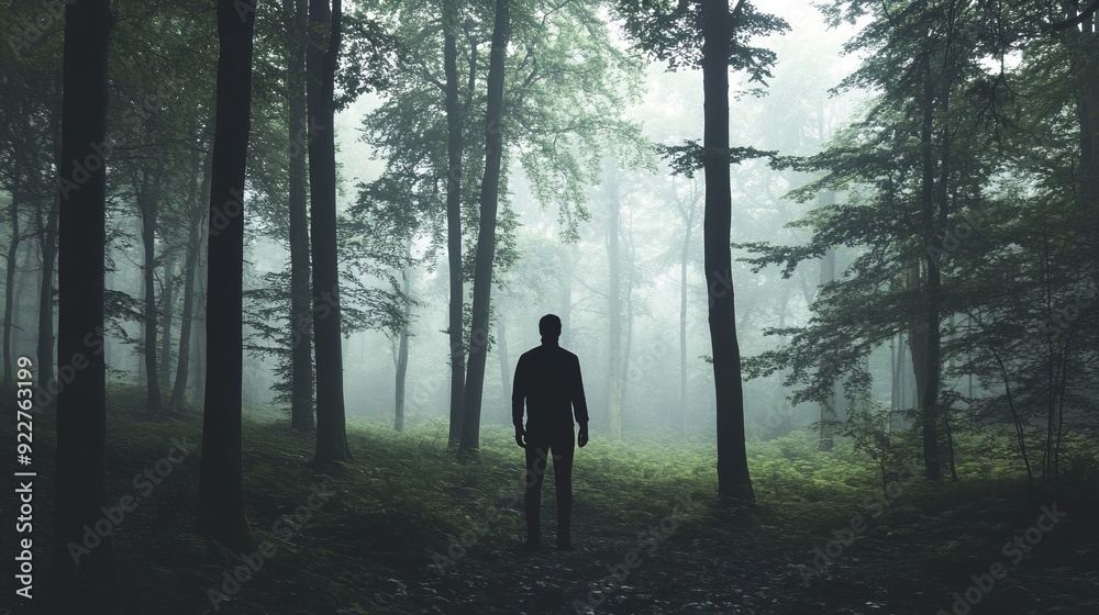 Solitary Figure in Misty Forest Solitary Figure in Misty Forest