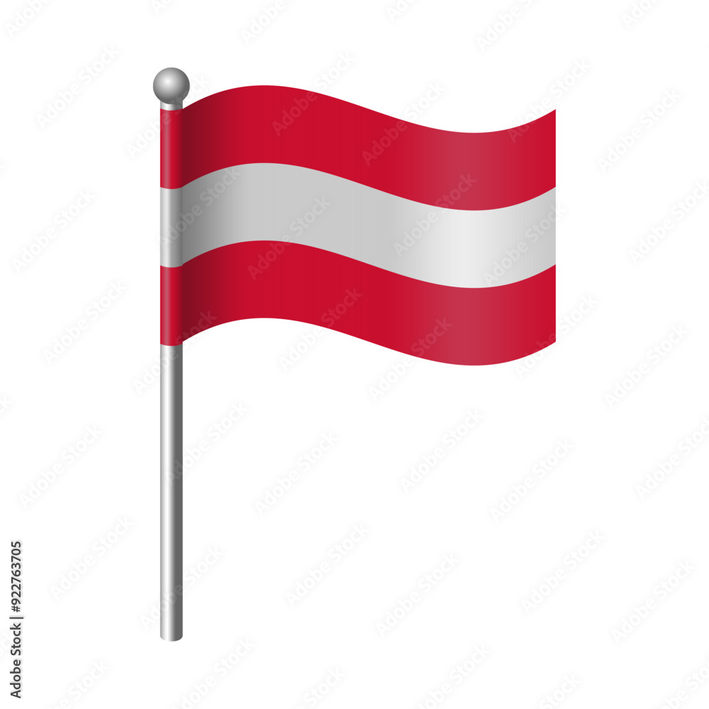 Austria Flag with a Shiny Silver Pole Isolated on a White Background. Editable Austria Flag Icon Vector in EPS Format, Suitable for Icons, Banners, Emblems, Promotions, Symbols, Badges, etc Austria Flag with a Shiny Silver Pole Isolated on a White Background. Editable Austria Flag Icon Vector in EPS Format, Suitable for Icons, Banners, Emblems, Promotions, Symbols, Badges, etc