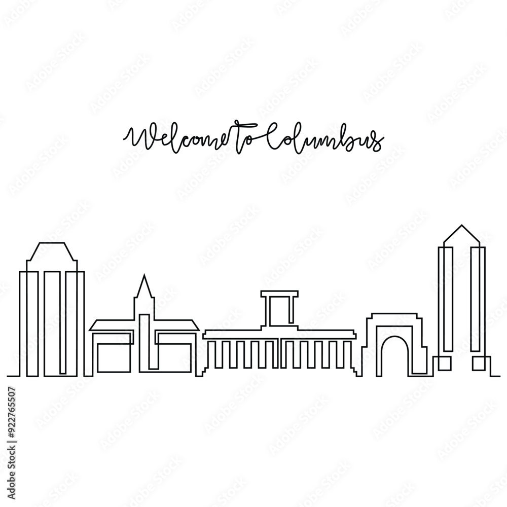 One continuous line drawing of Columbus skyline vector illustration. Modern city in USA in simple linear style vector design concept. Big city in USA. Iconic architectural skyline building One continuous line drawing of Columbus skyline vector illustration. Modern city in USA in simple linear style vector design concept. Big city in USA. Iconic architectural skyline building