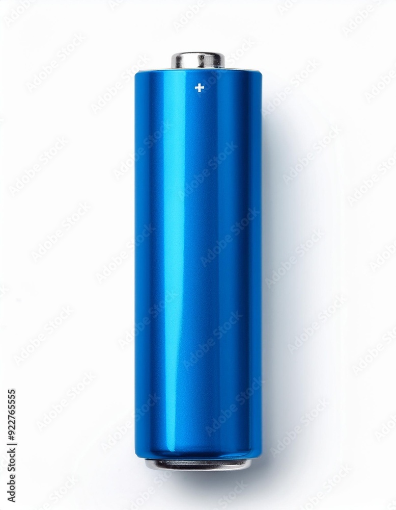 Top view of a blue rechargeable battery, isolated on white background. Top view of a blue rechargeable battery, isolated on white background.