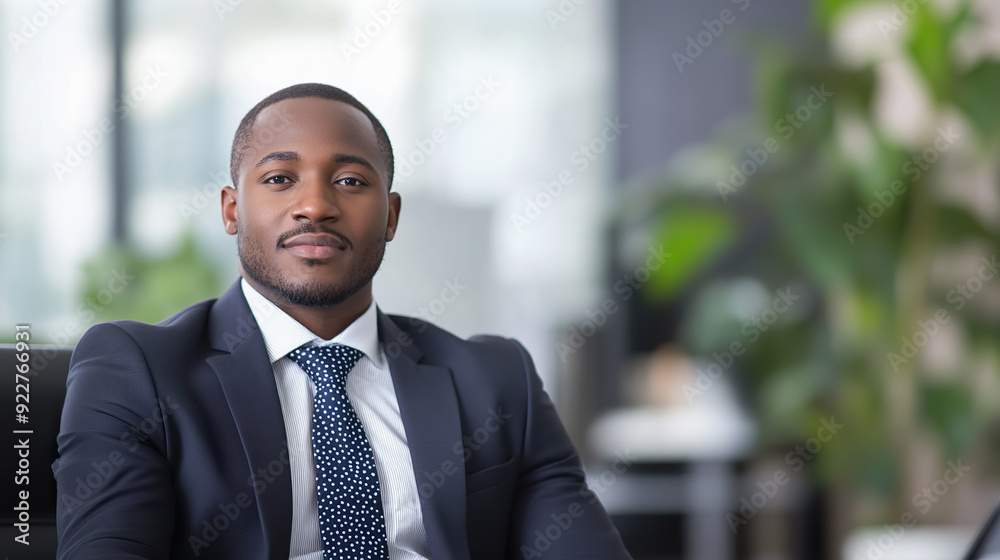 Fototapeta premium Middle aged black professional sitting confidently in office