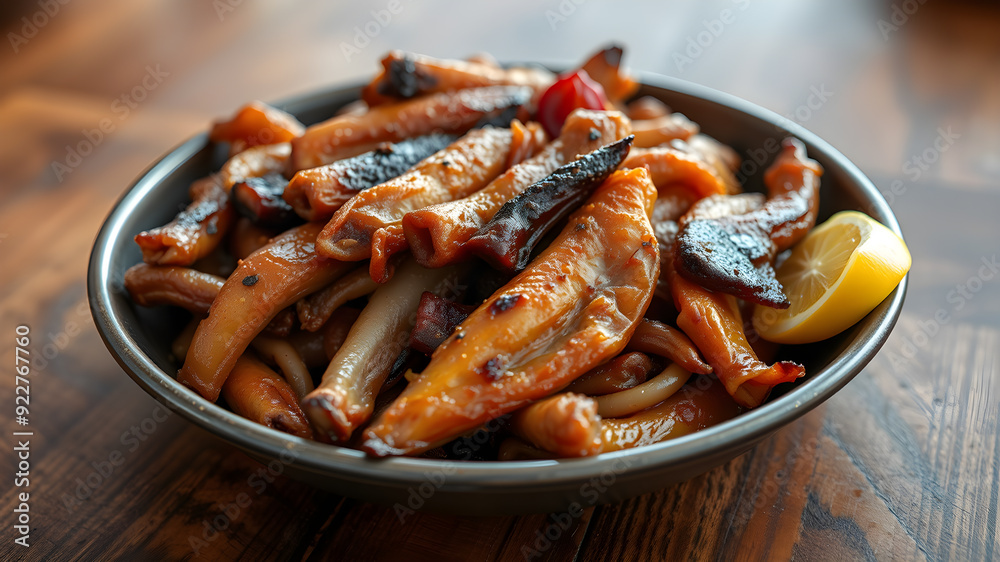 Grilled intestines, Roasted pork Chitterlings, Thai call Sai-On Yang, Thai food, top view food. Generative AI