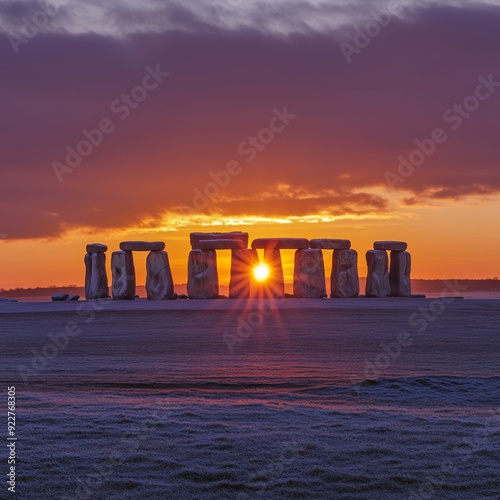 Winter Solstice Sunset Behind Stonehenge, a Timeless Celebration of the Ancient and the Divine,Leisure vacation, travel