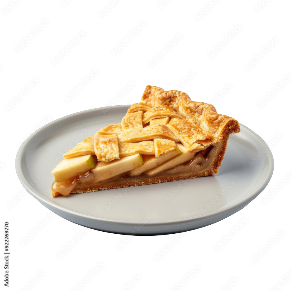 A Slice of Apple Pie with Caramel Drizzle on a White Plate A Slice of Apple Pie with Caramel Drizzle on a White Plate