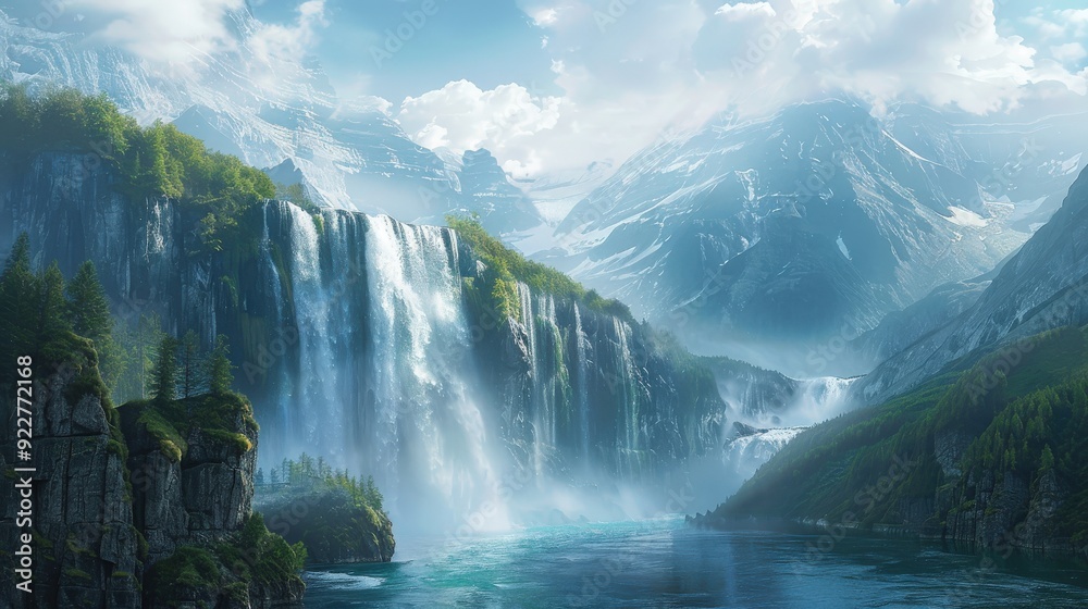 Fototapeta premium Design an artistic poster with a stunning depiction of a river and impressive canyon walls