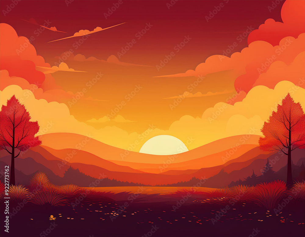 Fototapeta premium Warm Autumn Sunset Gradient Background Deep Red to Golden Yellow Smooth Transition