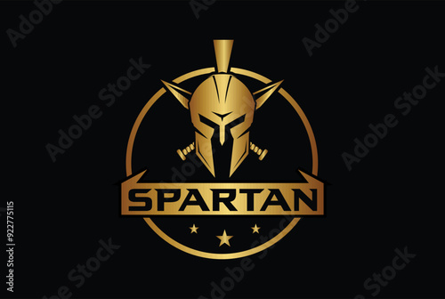 spartan logo and vector design helmet and head with circle and cross swords , gym and fitness logo	