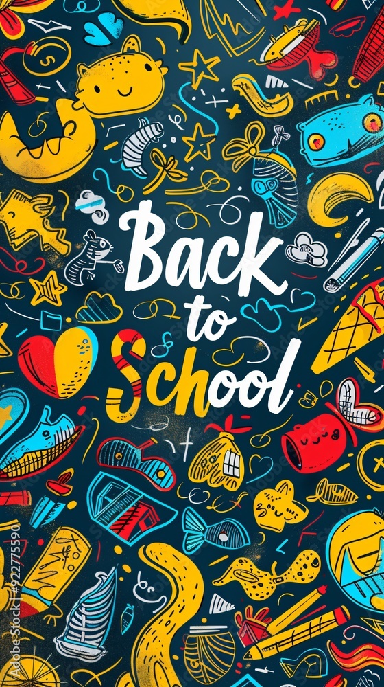 Back to school colorful cartoon text poster Back to school colorful cartoon text poster