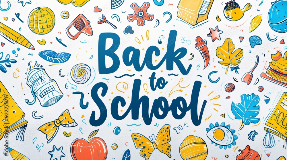 Back to school colorful cartoon text poster Back to school colorful cartoon text poster