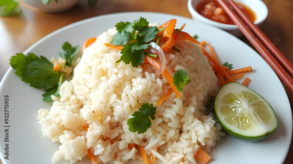 Sticky rice, papaya salad, Som Tam , som tum, thai food, isan food,Thai isan kitchen. Generative AI