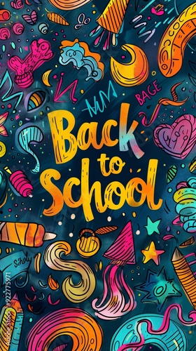 Back to school colorful cartoon text poster