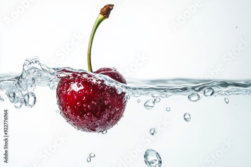Bing Cherry falling into the water with a splash on a white background