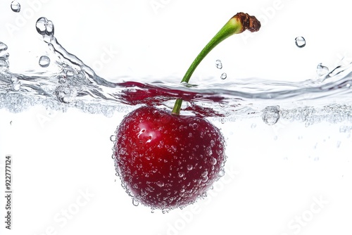 Chelan Cherry falling into the water with a splash on a white background