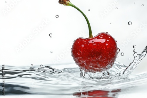 Kordia Cherry falling into the water with a splash on a white background