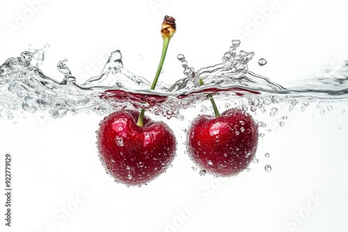 Tieton Cherry falling into the water with a splash on a white background photo