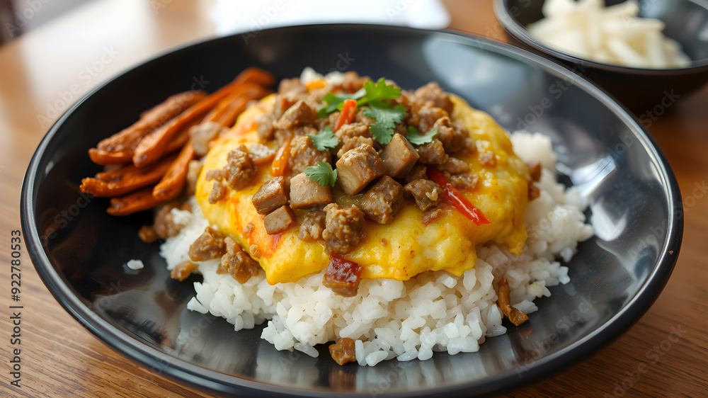 Thai style Rice with omelet stuff minced pork ,street food of thailand ...