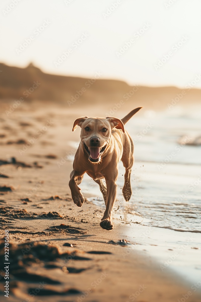 dog runs beside the sea the ocean shore Generative AI dog runs beside the sea the ocean shore Generative AI